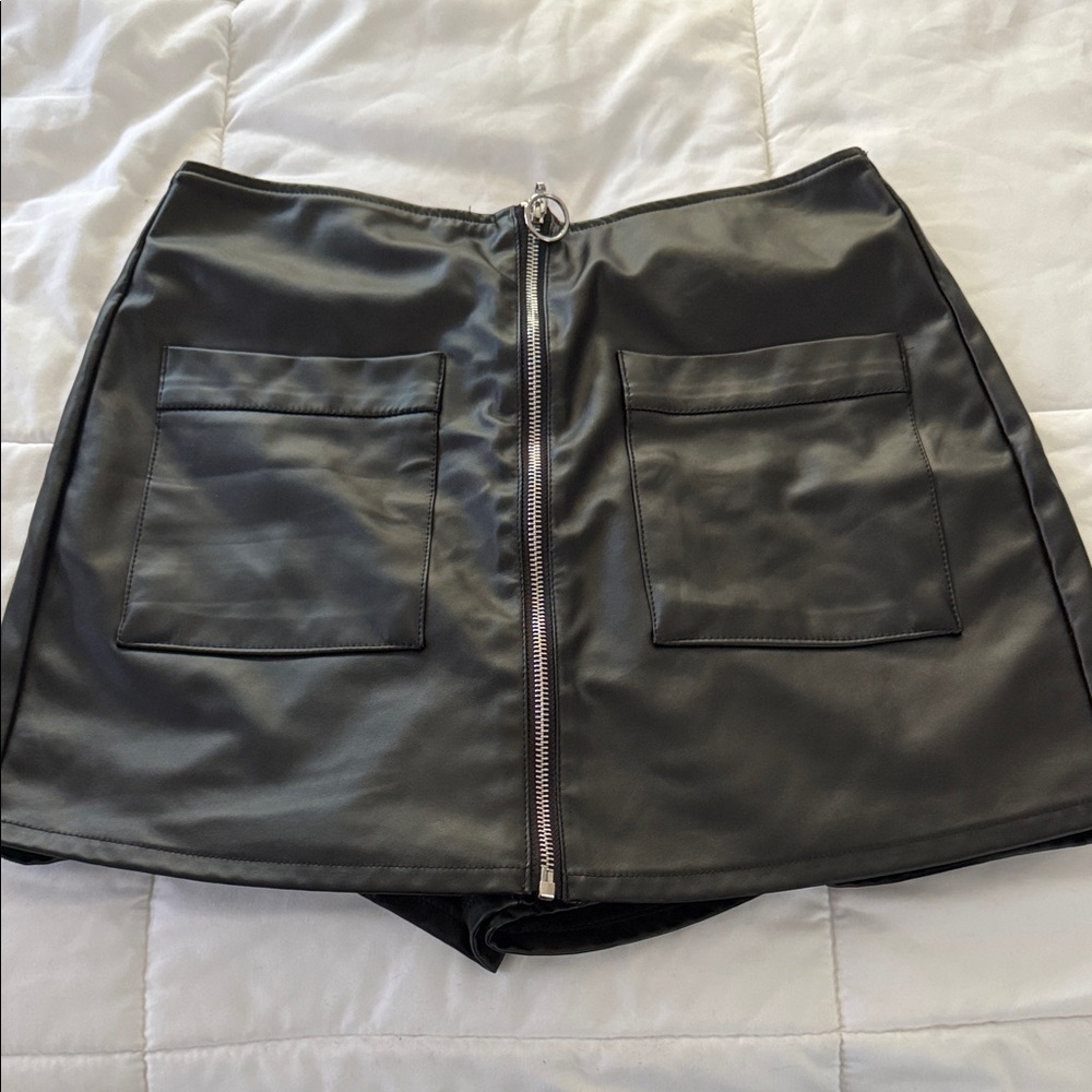 Fashion Nova Black Faux Leather Skort